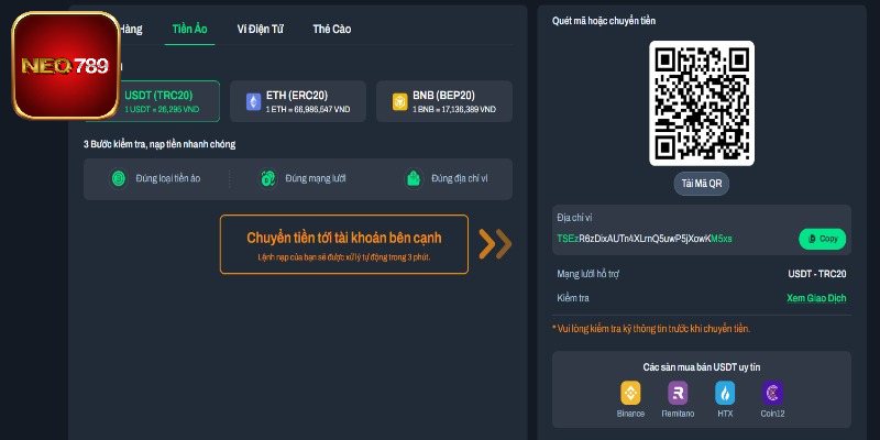 Hướng dẫn nạp tiền Neo789 cho newbie